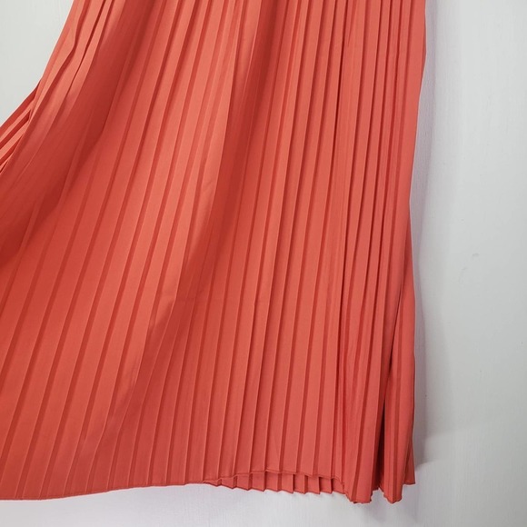 Alythea Coral Pleated Skirt Midi Dress L Sleeveless Cutout Back - Picture 4 of 10